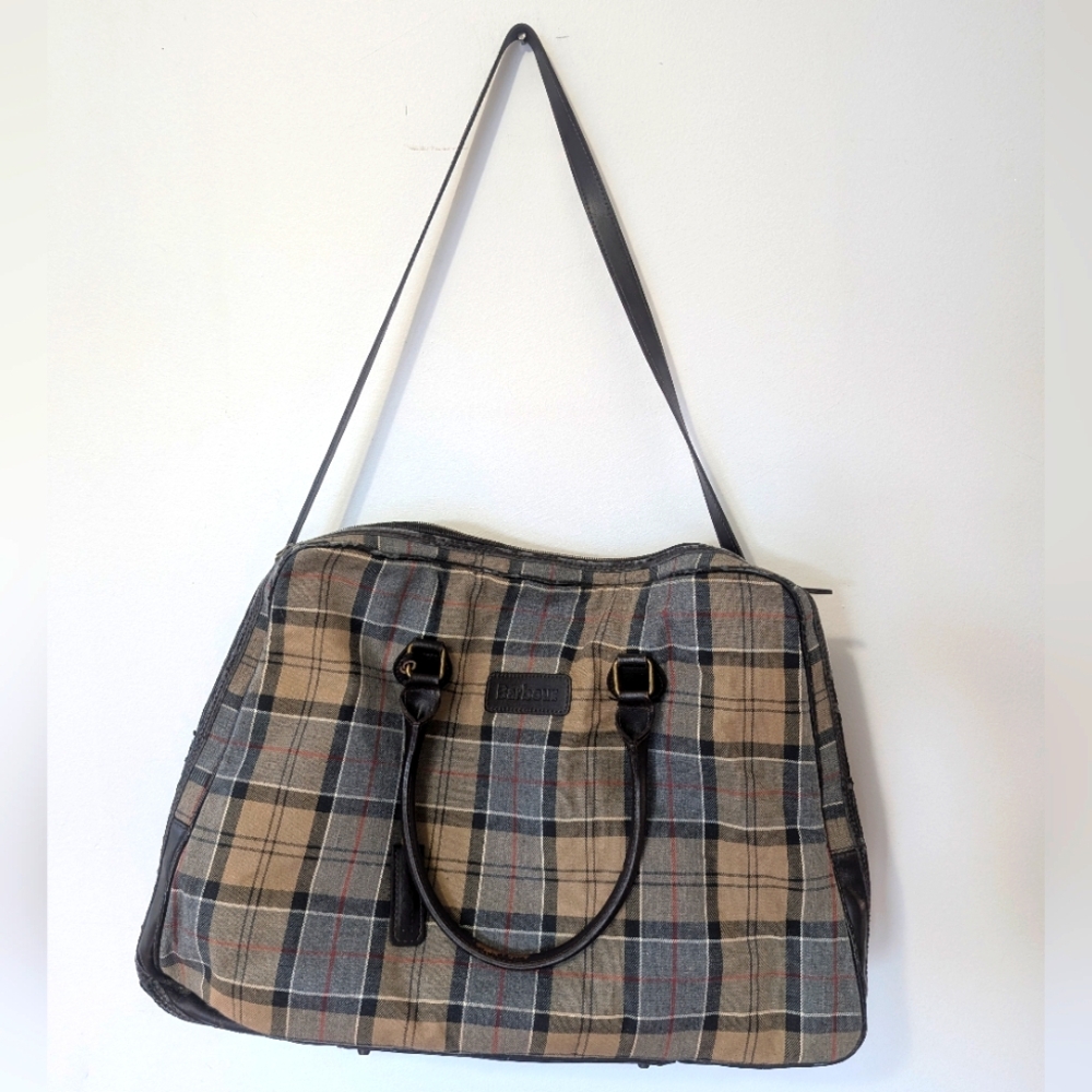 Barbour Vintage Overnight Weekender Zipper Duffle Bag in Dress Tartan - Picture 2 of 14